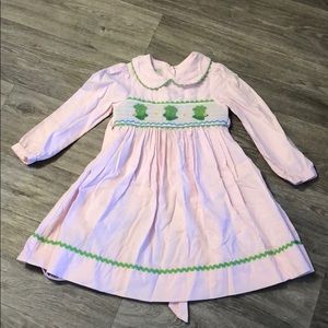 Spring smocked corduroy frog dress